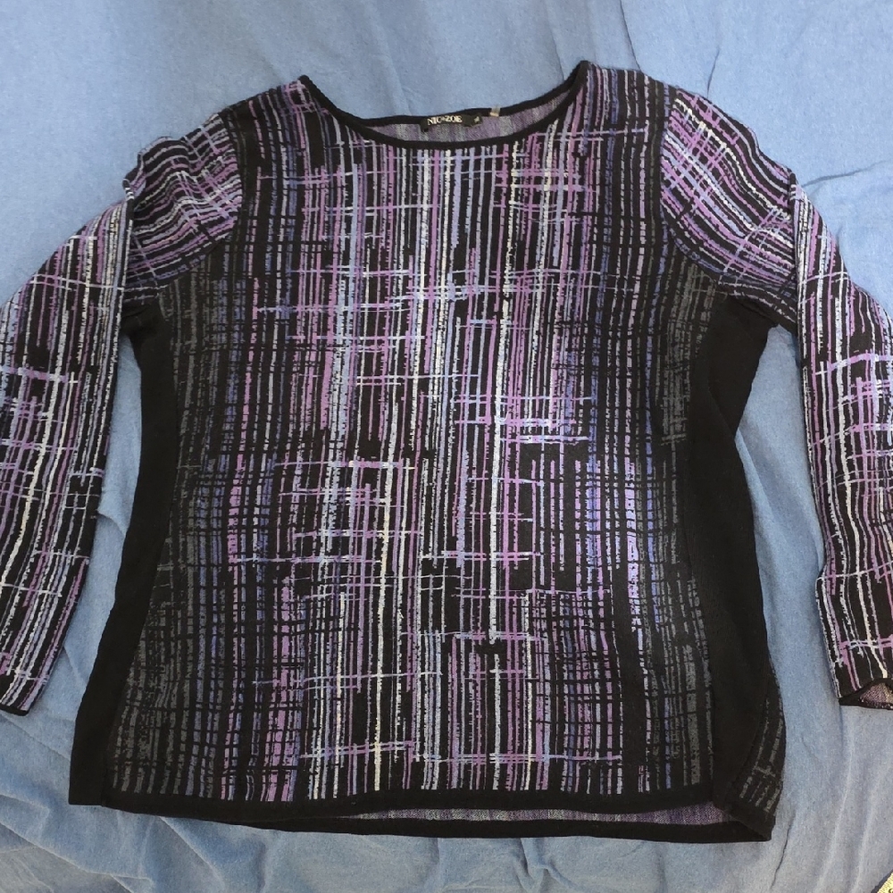 NIC+ZOE Women's Black and Lavender Grid Blouse